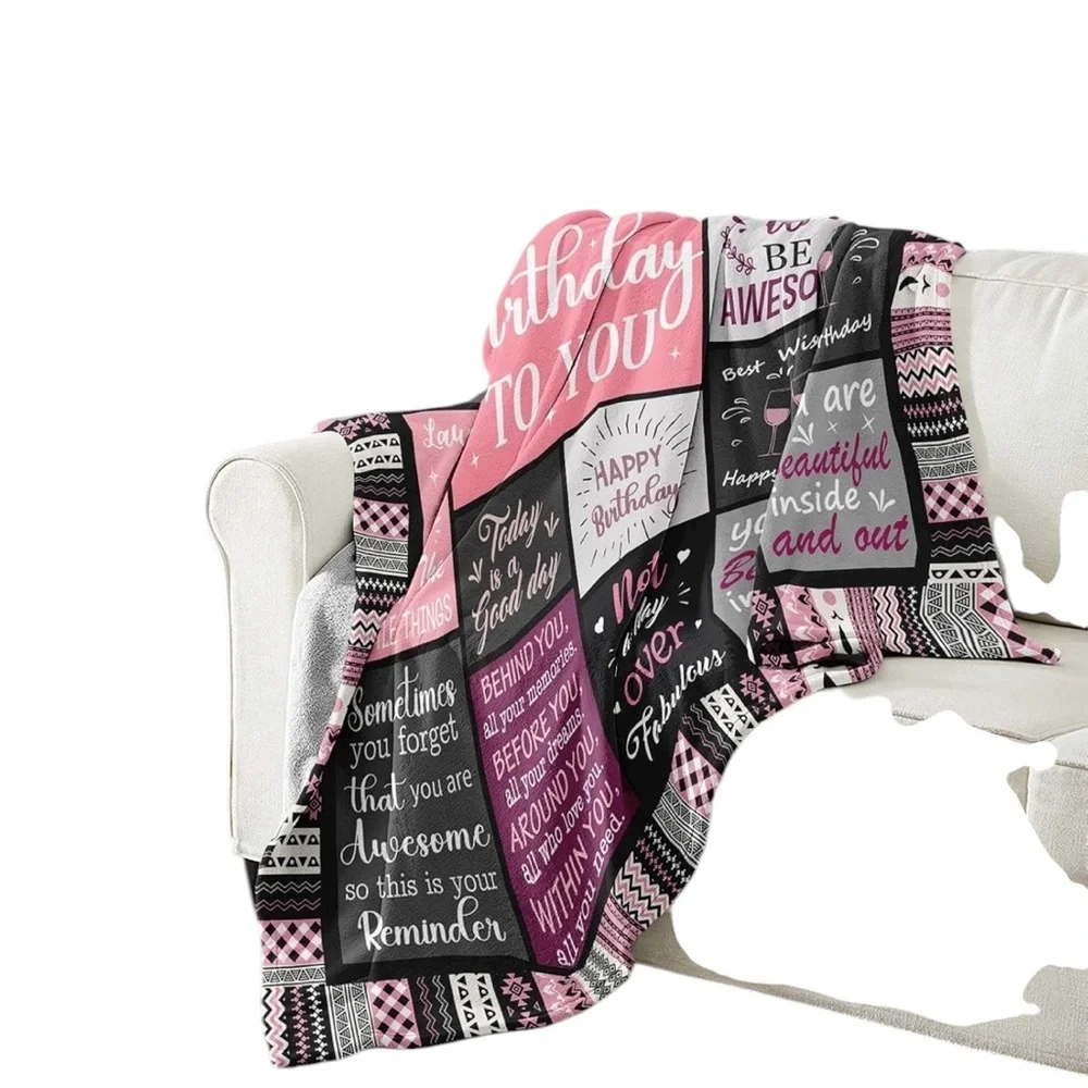 Pink and‎ Black Birthday Themed Blanket or Throw